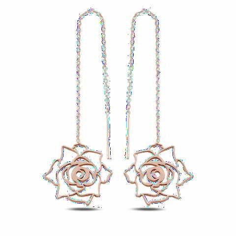 Jewelry & Watches - Rose Embroidered Dangle Women's Sterling Silver Earrings Rose 100346685 - Turkey