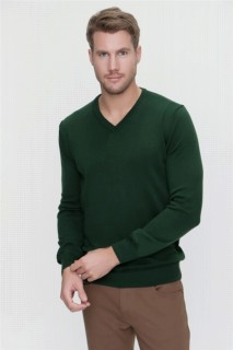 V Neck Knitwear - Herren Khaki Dynamic Fit Basic Strickpullover mit V-Ausschnitt 100345142 - Turkey