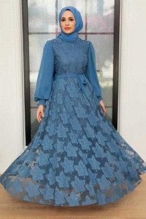 Woman Clothing - İndigo Blue Hijab Dress 100341502 - Turkey