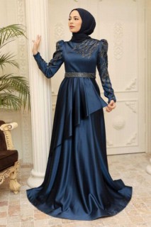 Evening & Party Dresses - فستان سهرة حجاب أزرق كحلي 100341588 - Turkey