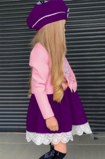 Girls' Lace Detailed Bolero and Cap Purple Dress 100328271