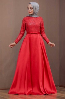 Evening & Party Dresses - Red Hijab Evening Dress 100299241 - Turkey