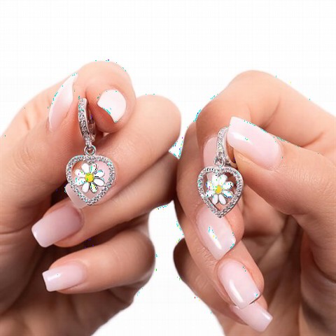 jewelry - Heart Daisy Motif Sterling Silver Earrings 100347522 - Turkey