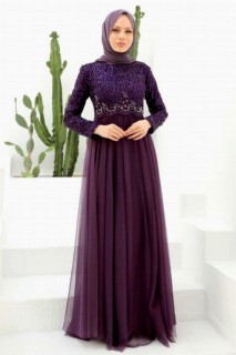 Woman - Purple Hijab Evening Dress 100339549 - Turkey