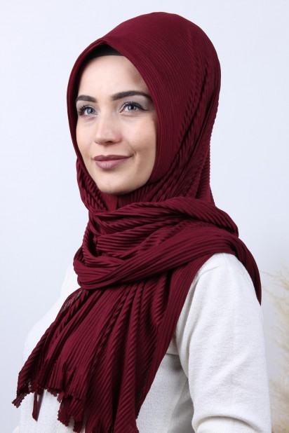 Pleated Hijab Shawl Claret Red 100282916