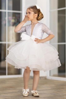 Girls' Half Sleeve Skirt Fluffy Tulle Pulpayet White Evening Dress 100328473