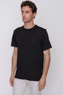 Men's Black Basic Plain 100% Cotton Crew Neck Dynamic Fit Comfortable Fit Short Sleeved T-Shirt 100351370