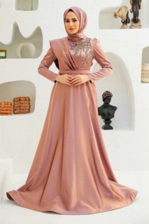 Evening & Party Dresses - فستان سهرة حجاب وردي مغبر 100340005 - Turkey