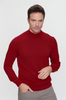 Men Clothing - Pull en maille à demi-col roulé basique coupe dynamique rouge pour homme 100345140 - Turkey