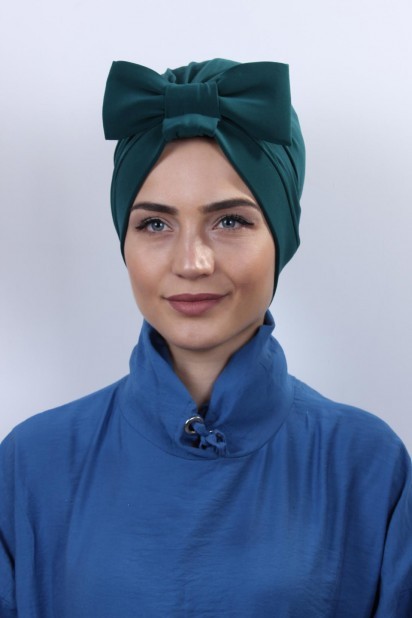 Papyon Model Style - شال عكسي أخضر زمردي مع فيونكة - Turkey