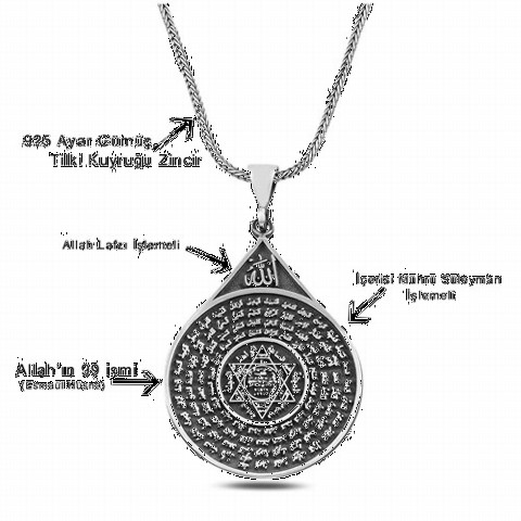 Esmaül Hüsna and the Seal of Prophet Solomon Embroidered Silver Necklace 100346758