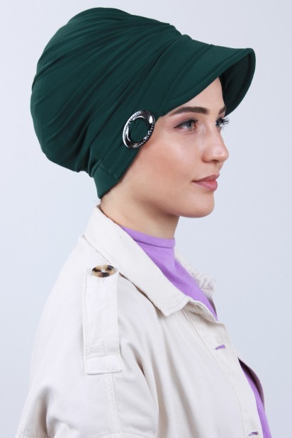 Hat-Cap Style - قبعة مزينة لون أخضر زمردي - Turkey