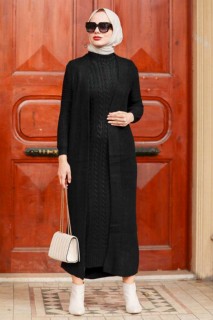 Outwear - Black Hijab Knitwear Suit Dress 100338675 - Turkey