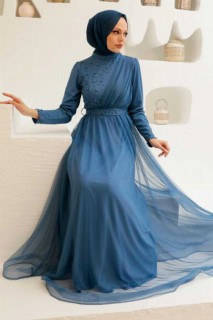 Evening & Party Dresses - İndigo Robe de soirée hijab bleue 100339825 - Turkey