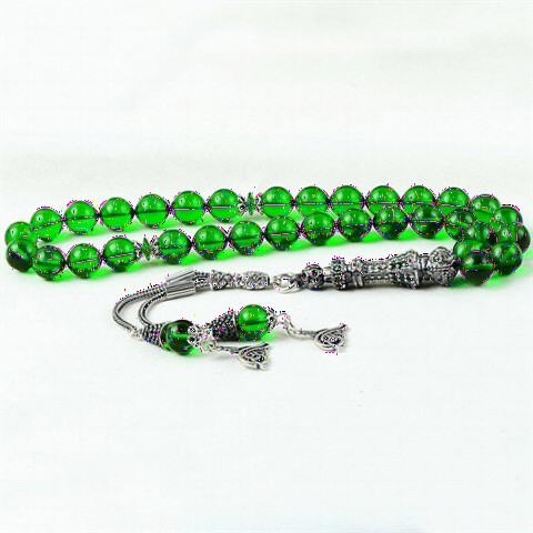 Rosary - مسبحة كهرمان فضية مقطوعة باللون الأخضر الزرزور 100349522 - Turkey