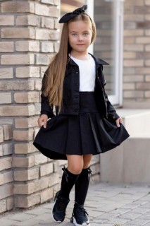 Girl Clothing - Boys Zipper Detailed Pleated Black Skirt Suit 100326861 - Turkey