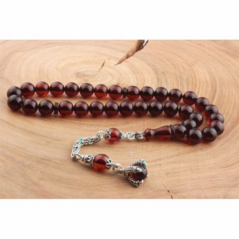 Men - Drop Amber Silver Embellished Eagle Claw Rosary 100352179 - Turkey