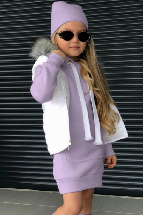 Girl's Inflatable Vest Leggings and Beret Hooded Lilac Dress 100327273