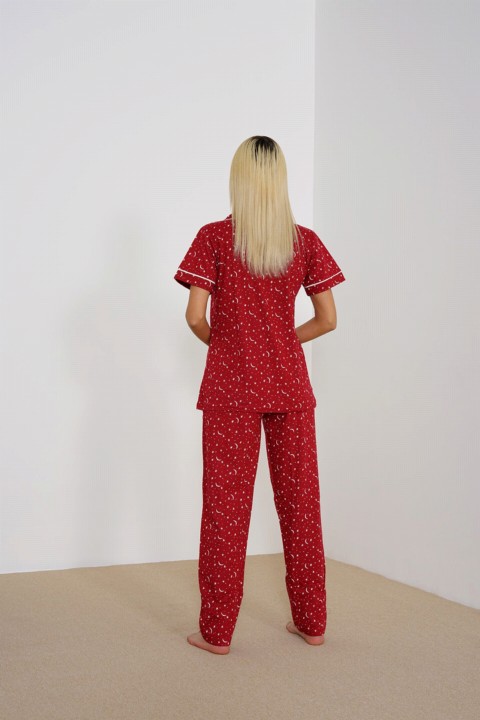 Women's Front Buttoned Moon Patterned Pajamas Set 100342501
