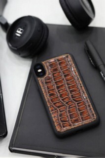 Brown Large Croco Pattern Leather iPhone X / XS Case 100345987