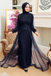 Evening & Party Dresses - Robe de soirée hijab bleu marine 100340485 - Turkey