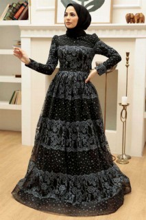 Woman - Black Hijab Evening Dress 100340724 - Turkey