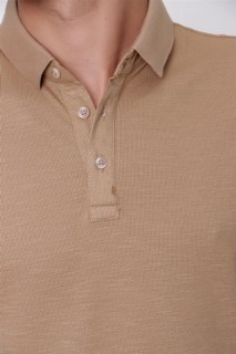 Men's Beige Polo Collar Trend 100% Cotton Dynamic Fit Comfortable Fit Short Sleeve T-Shirt 100350823
