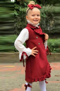 Kids - Girl Chiffon Shirt Claret Red Dress 100327062 - Turkey