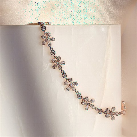 White Stone Flower Motif Silver Women's Bracelet 100347393