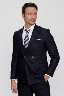 Men's Navy Blue Perotta Double Breasted Jacquard 6 Drop Suit 100352694