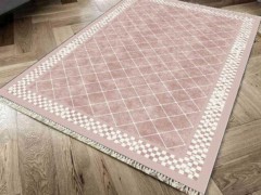 Carpet - Non-Slip Base Digital Print Velvet Carpet Checker Powder 150x220 Cm 100260398 - Turkey