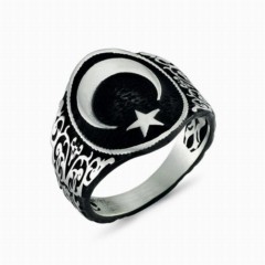 Black Background Moon Star Silver Ring 100348302