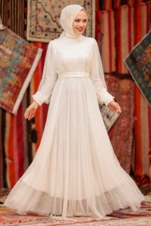 Wedding & Evening - White Hijab Evening Dress 100339094 - Turkey