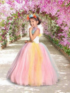 Girl's Flower Pulpeau Rainbow Tulle Evening Dress 100326725