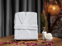 Set Robe - Plain Shawl Collar Large Size Single Bath Robe Gray 100351648 - Turkey