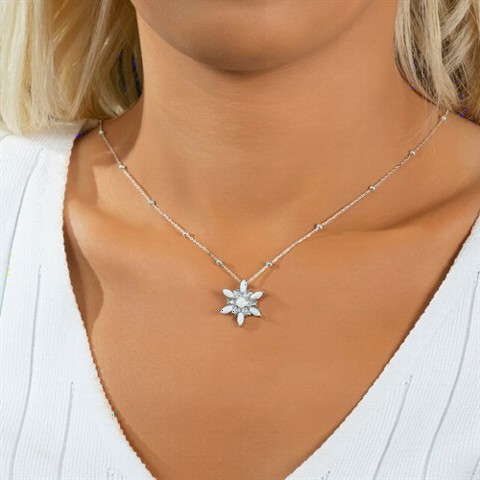 jewelry - Wind Flower Model Bulk Opal Silver Necklace 100350082 - Turkey