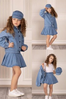 Outwear - Girl's T-Shirt and Jeans Jacket with Hat and Blue 4-Skirt Suit 100328687 - Turkey