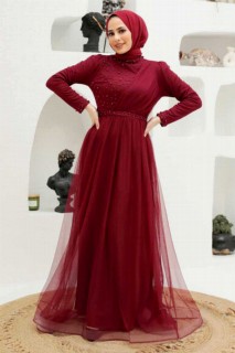 Evening & Party Dresses - Robe de soirée hijab bordeaux 100339822 - Turkey