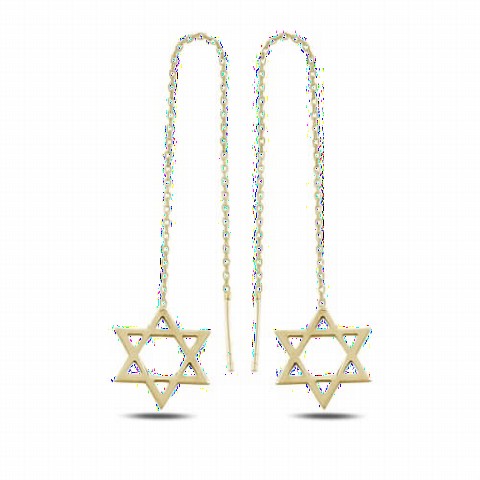 jewelry - Six Arm Star Dangle Silver Earrings Gold 100346676 - Turkey