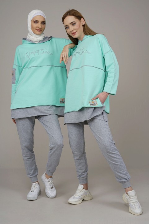 Pajamas - Women's Hooded Reverse Stitched Tracksuit 100342500 - Turkey