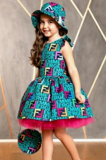 Girl's New FF Printed Dress with Bag and Hat Information of the dress 100328195