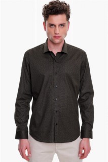 Men Clothing - Men's Green Cotton Slim Fit Slim Fit Jacquard Patterned Italian Collar Long Sleeve Shirt 100351201 - Turkey