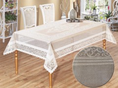 Rectangle Table Cover - Venessi Knitted Panel Pattern Table Cloth Silver 100258005 - Turkey