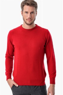 Knitwear - سترة تريكو بياقة مستديرة ذات قصة ديناميكية حمراء للرجال 100345076 - Turkey