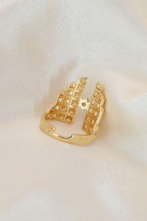 Adjustable Gold Color Metal Zircon Stone Pyramid Ring 100319266