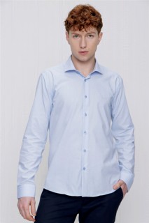 Top Wear - Men's Ice Blue Basic Straight Slim Fit Slim Fit Shirt 100350744 - Turkey