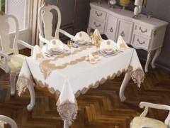 Table Cover Set - Verna Table Cloth 26 Pieces Cream Gold 100329333 - Turkey
