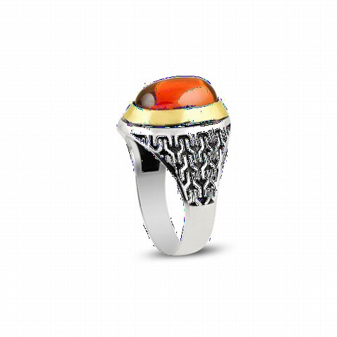 Onyx Stone Rings - Red Onyx Stone Oval Sterling Silver Men's Ring 100349311 - Turkey