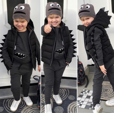 Boy Inflatable Vest and Beret Dino 4-Piece Gray Tracksuit Suit 100330973