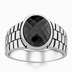 Black Zircon Stone Watchband Motif Sterling Silver Ring 100347851